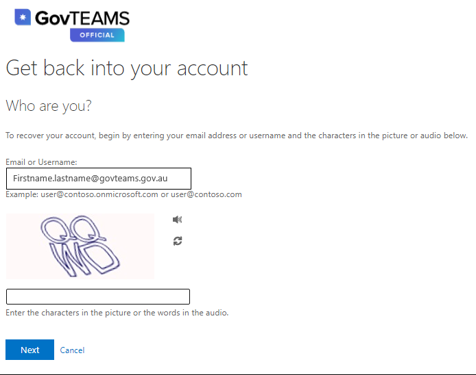 Screenshot for device showing get back into your account screen