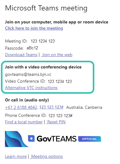 video conferencing dial in details