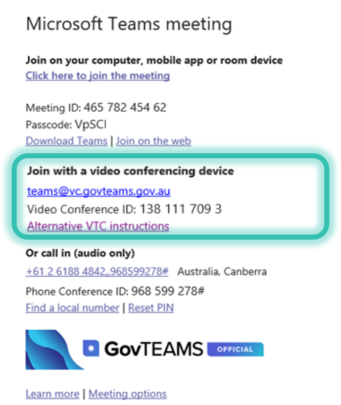 Screenshot of teams meeting details